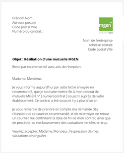 la lettre pour resilier une mutuelle mgen